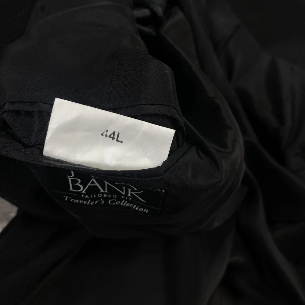 Jos A Bank Cashmere Topcoat Men 44L Black‎ 3 Button Tailored Traveler's Overcoat